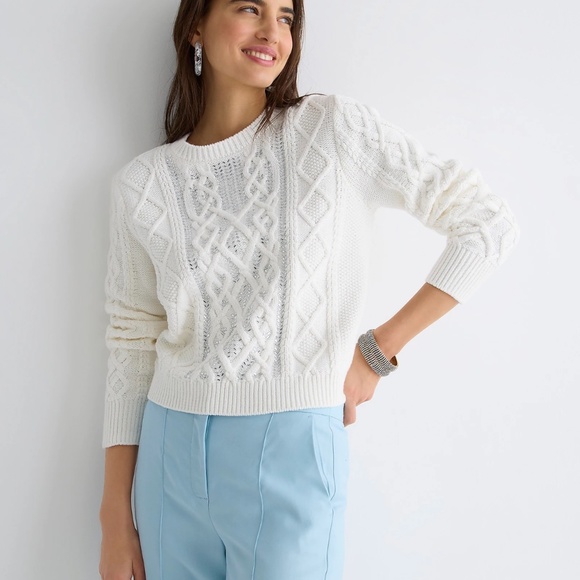 New JCREW Size S Cable-Knit Crewneck Sweater with Crystals in Ivory - Picture 2 of 6
